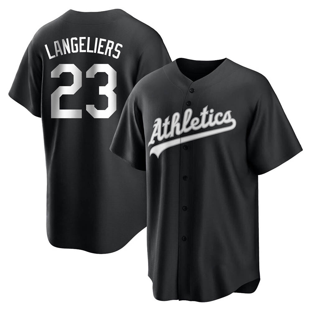 Elroe Athletics #23 Shea Langeliers Player Black&White Replica Stitched Jerseys