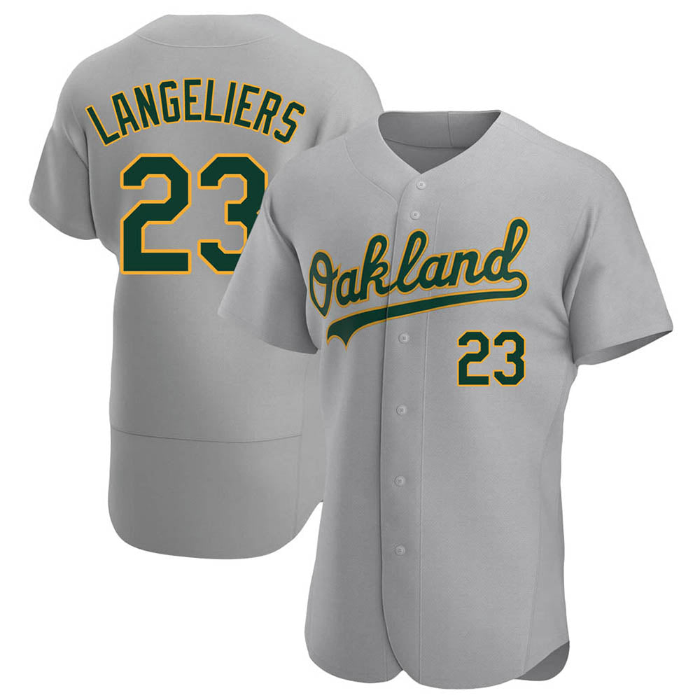 Elroe Athletics #23 Shea Langeliers Player Gray Authentic Road Stitched Jersey