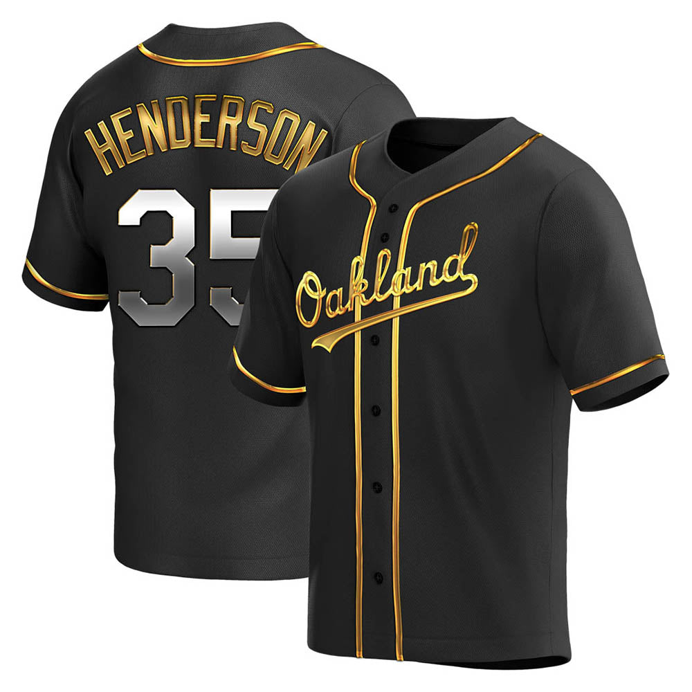 Elroe Athletics #35 Rickey Henderson Player Black Golden Replica Alternate Stitched Jersey