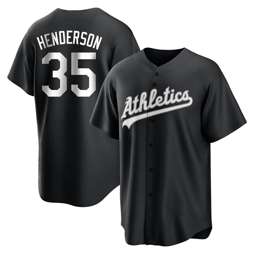 Elroe Athletics #35 Rickey Henderson Player Black&White Replica Stitched Jersey