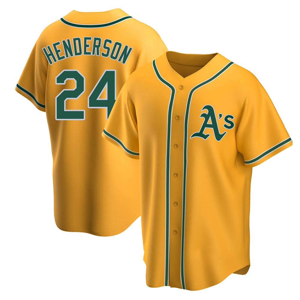 Elroe Athletics #24 Rickey Henderson Player Gold Replica Alternate Stitched Jersey