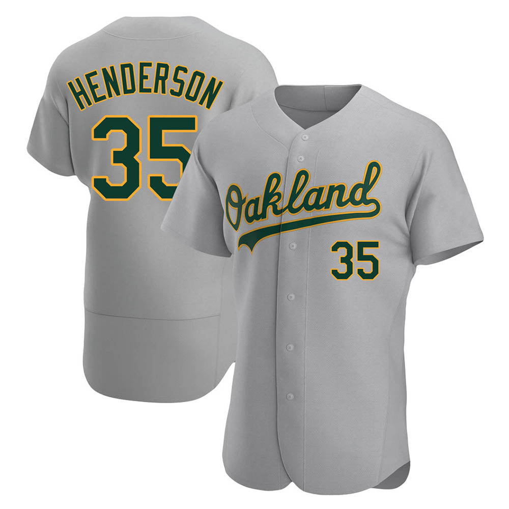 Elroe Athletics #35 Rickey Henderson Player Gray Authentic Road Stitched Jersey