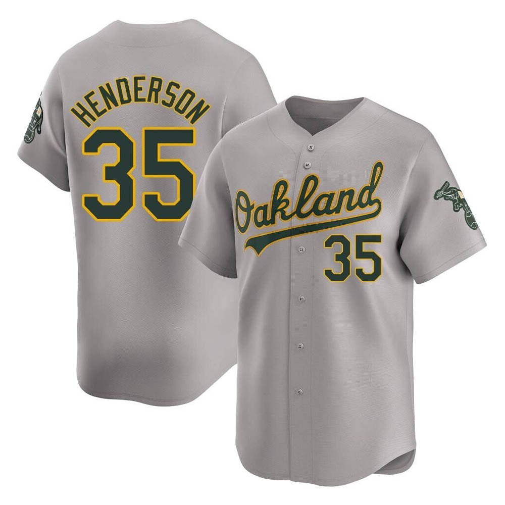 Elroe Athletics #35 Rickey Henderson Player Gray Limited Away Stitched Jersey