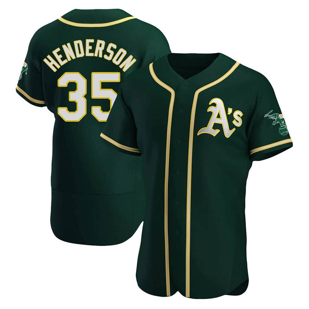 Elroe Athletics #35 Rickey Henderson Player Green Authentic Alternate Stitched Jersey