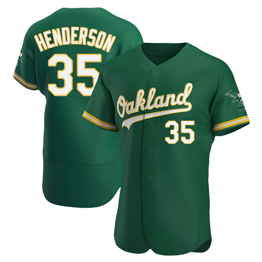 Elroe Athletics #35 Rickey Henderson Player Green Authentic Kelly Alternate Stitched Jersey