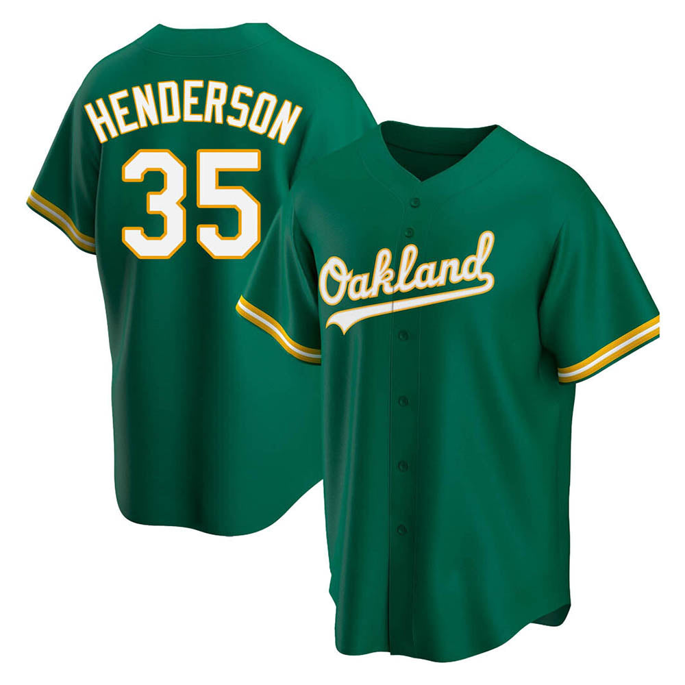 Elroe Athletics #35 Rickey Henderson Player Green Replica Kelly Alternate Stitched Jersey