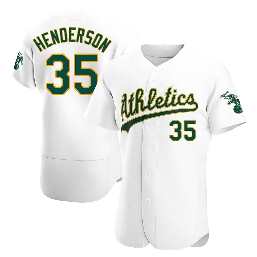 Elroe Athletics #35 Rickey Henderson Player White Authentic Home Stitched Jersey