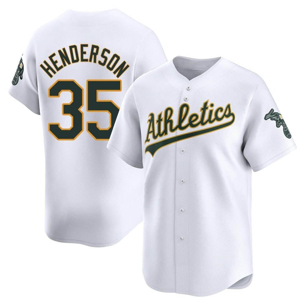 Elroe Athletics #35 Rickey Henderson Player White Limited Home Stitched Jersey