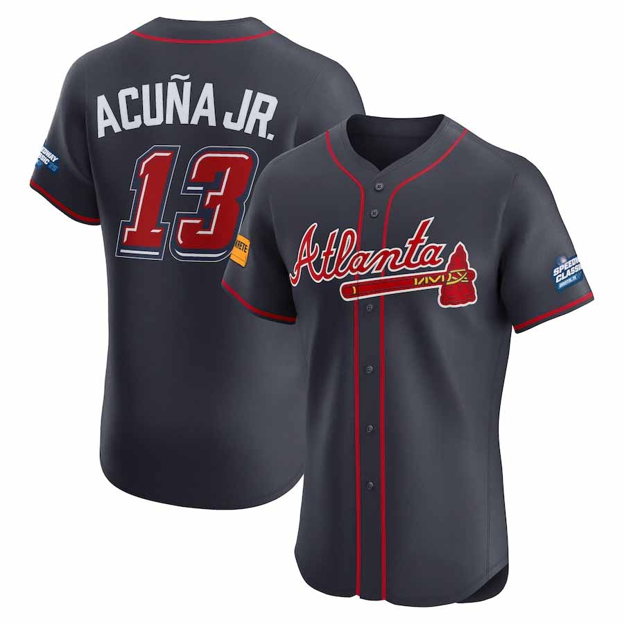 Elroe A.Braves #13 Ronald Acuna Jr. Navy 2025 Speedway Classic Alternate Elite Player Personalized Jersey