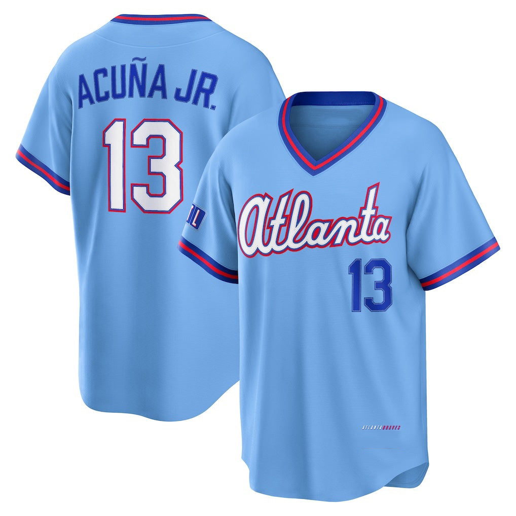 Elroe A.Braves #13 Ronald Acuna Jr. Powder Blue 2026 City Connect Stadium Stitched Personalized Jersey