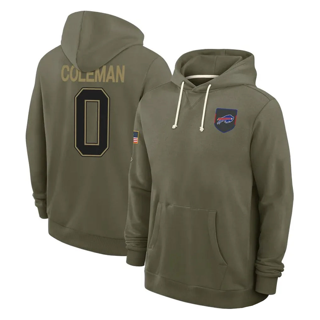 Elroe B.Bills #0 Keon Coleman Player Olive Salute To Service Hoodies Game Stitched Jerseys