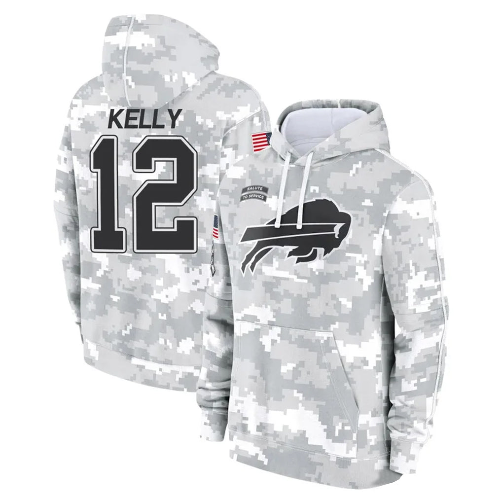 Elroe B.Bills #12 Jim Kelly Player Arctic Camo Salute to Service Hoodies Limited Stitched Jerseys