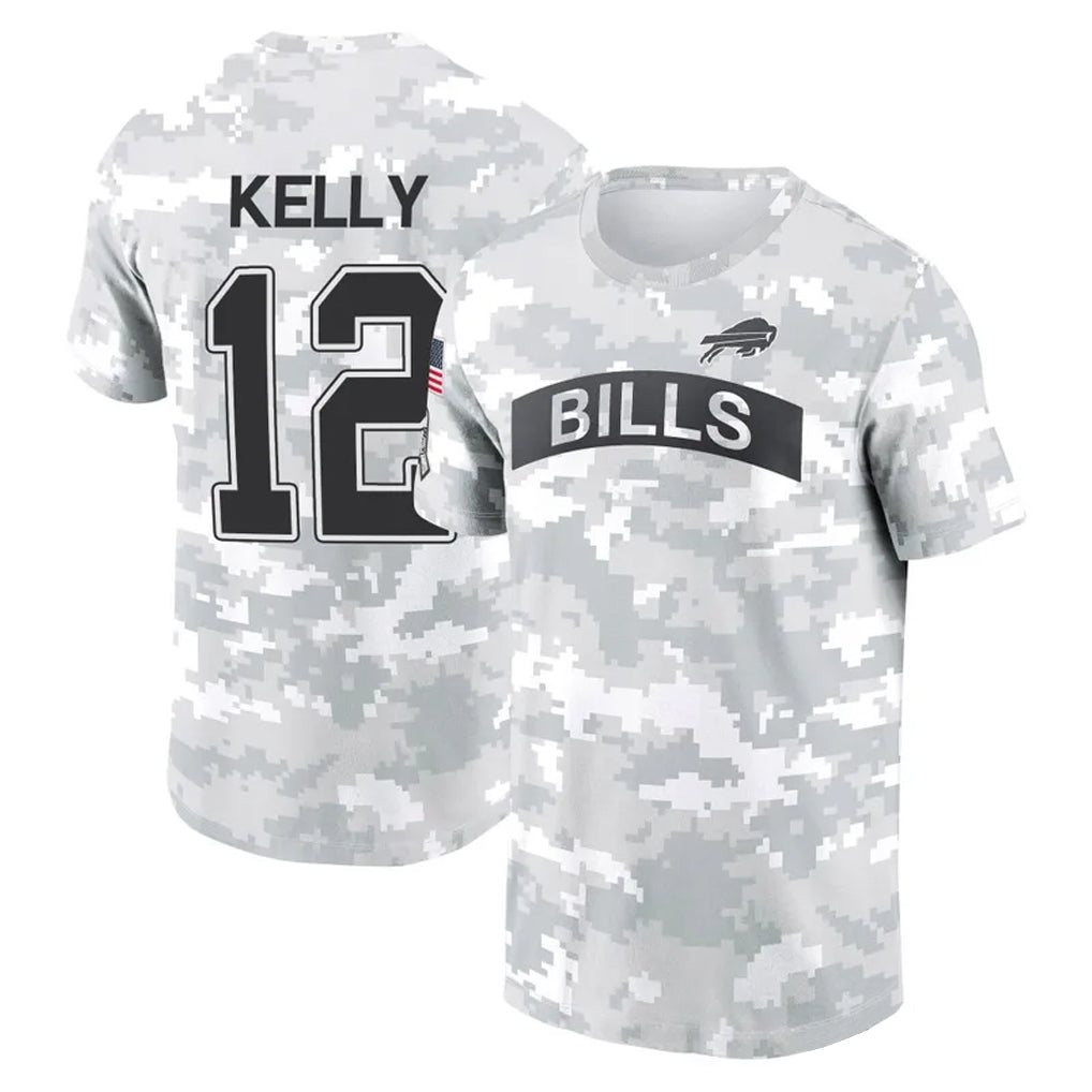 Elroe B.Bills #12 Jim Kelly Player Arctic Camo Salute to Service T-Shirt Hoodies Stitched Jerseys