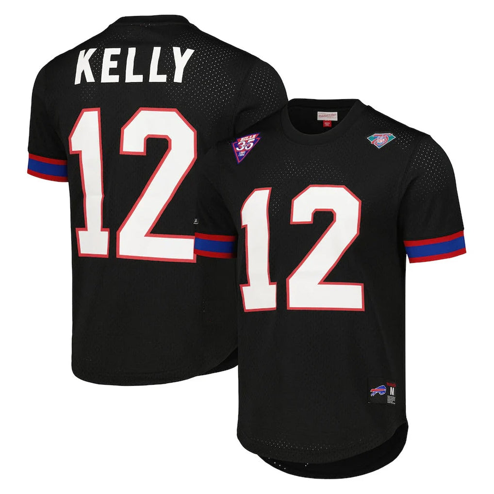 Elroe B.Bills #12 Jim Kelly Player Black Mitchell & Ness Replica Mesh Limited Stitched Jerseys