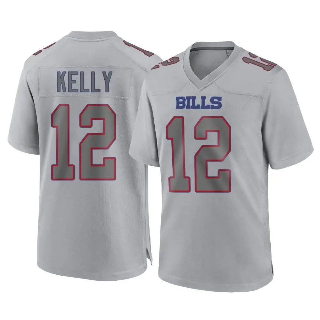Elroe B.Bills #12 Jim Kelly Player Gray Fashion Home Game Stitched Jerseys