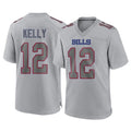 Elroe B.Bills #12 Jim Kelly Player Gray Fashion Home Game Stitched Jerseys