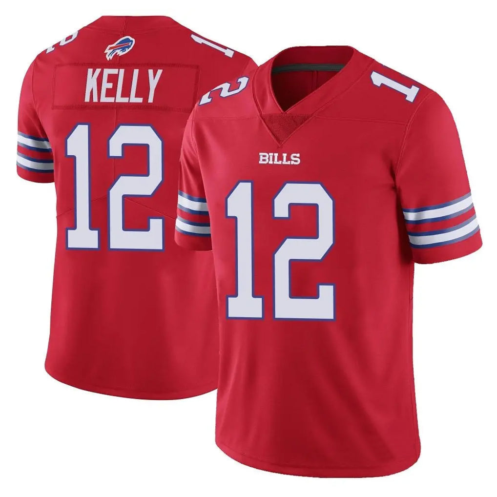 Elroe B.Bills #12 Jim Kelly Player Red Vapor Untouchable Limited Home Game Stitched Jerseys