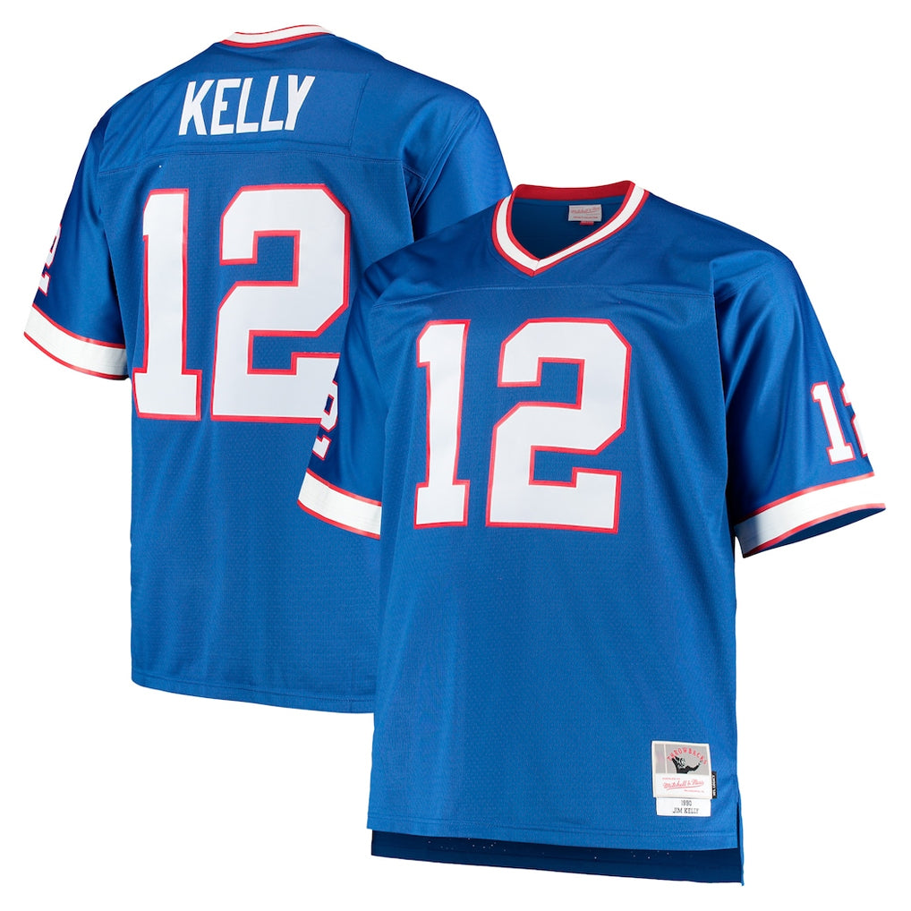 Elroe B.Bills #12 Jim Kelly Player Royal Mitchell & Ness Big & Tall 1990 Retired Replica Limited Stitched Jerseys