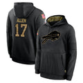 Elroe B.Bills #17 Josh Allen Player Black Salute to Service Hoodies Hame Stitched Jerseys