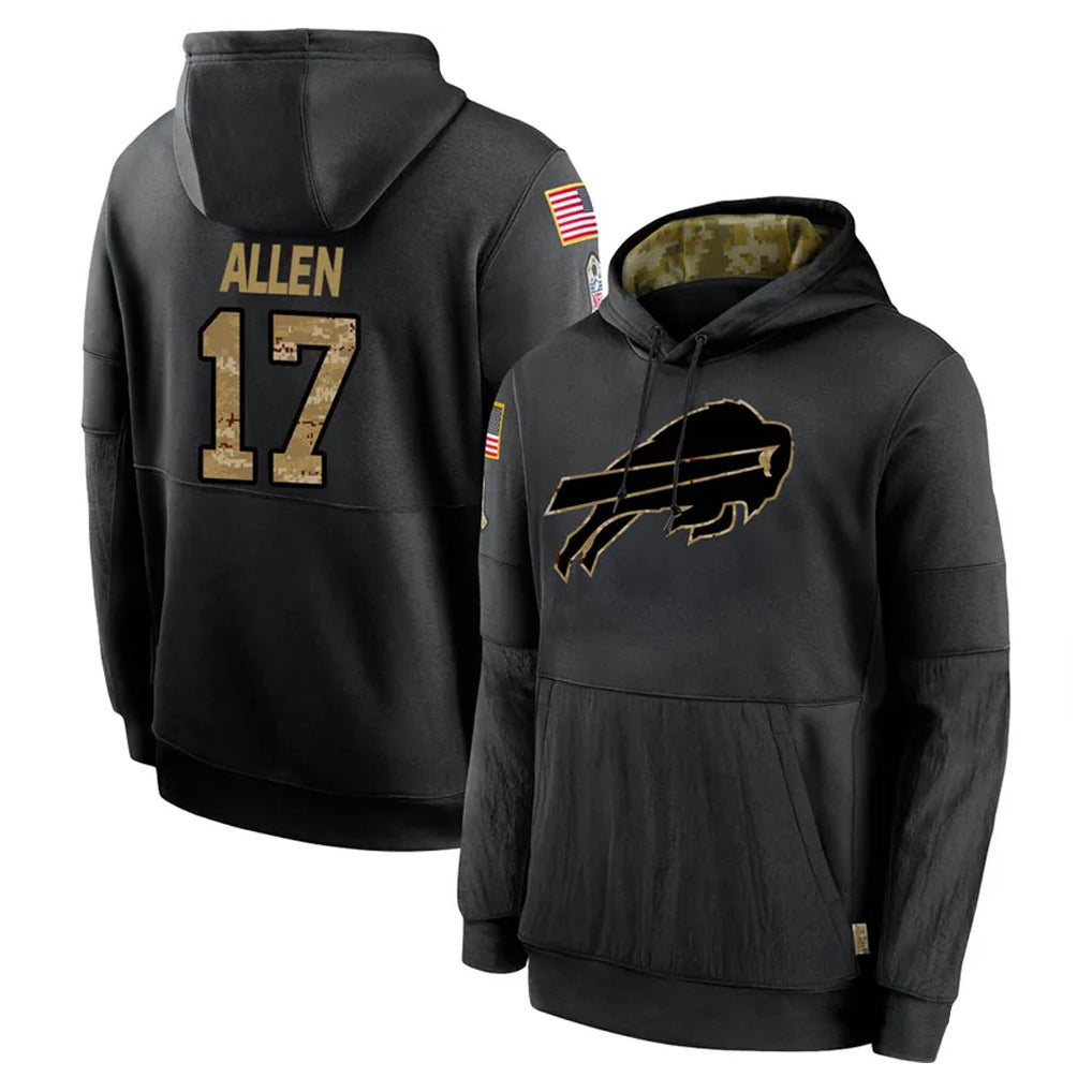 Elroe B.Bills #17 Josh Allen Player Black Salute to Service Hoodies Hame Stitched Jerseys