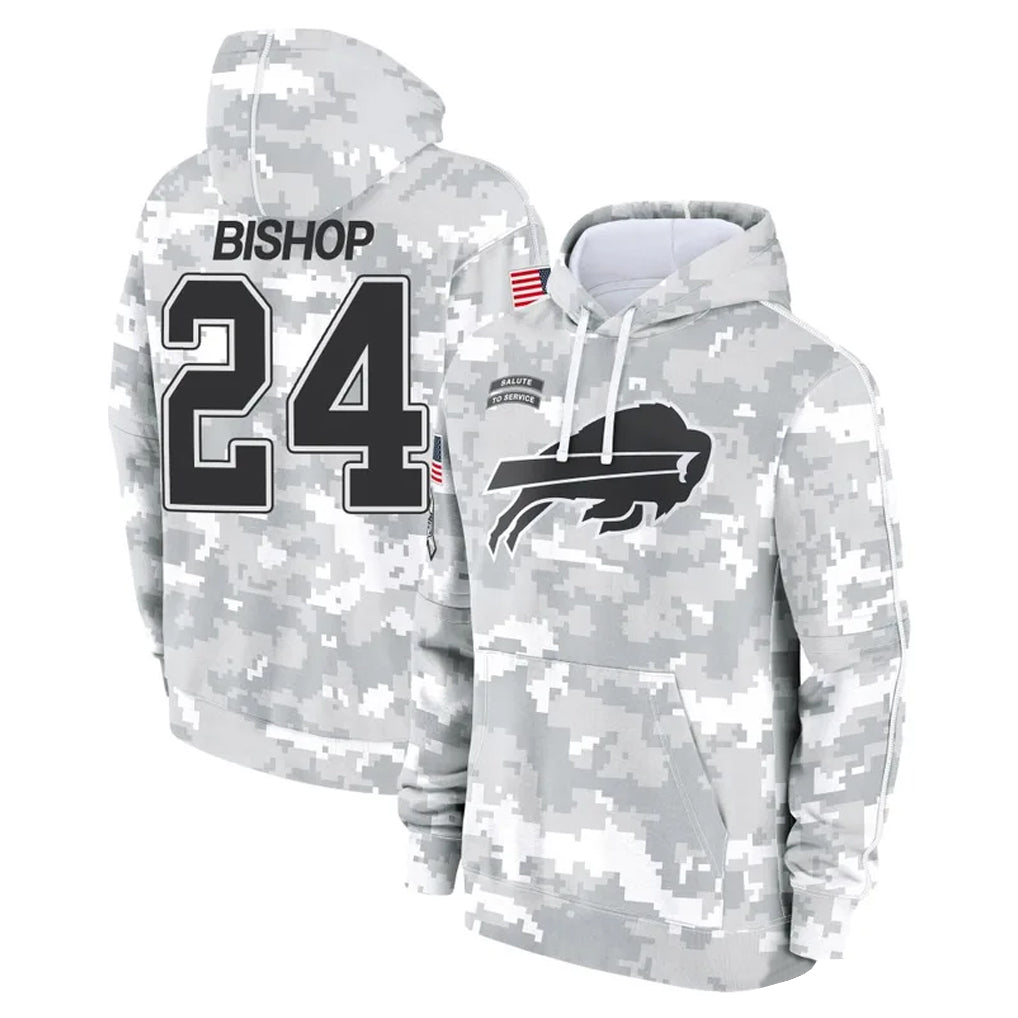 Elroe B.Bills #24 Cole Bishop Player Arctic Camo Salute to Service Hoodies Limited Stitched Jerseys