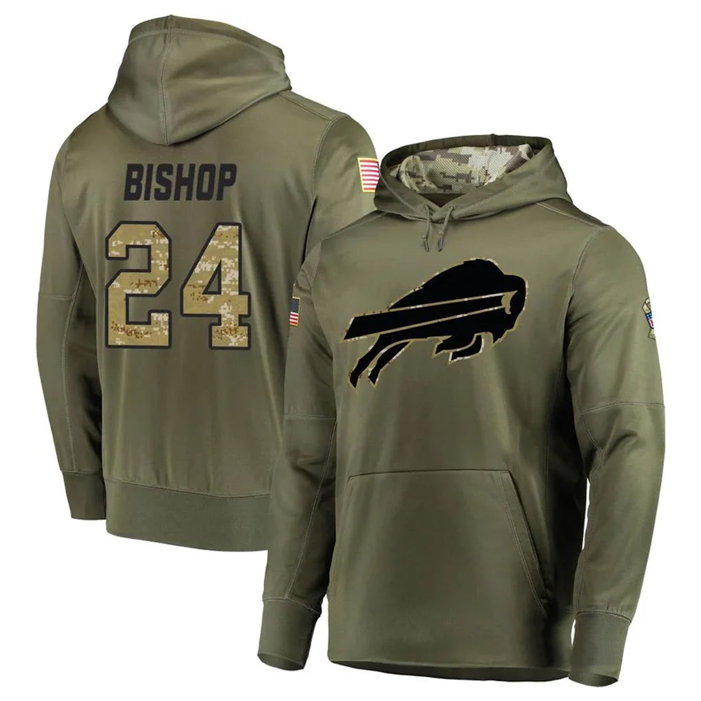Elroe B.Bills #24 Cole Bishop Player Olive Salute to Service Hoodies Game Stitched Jerseys