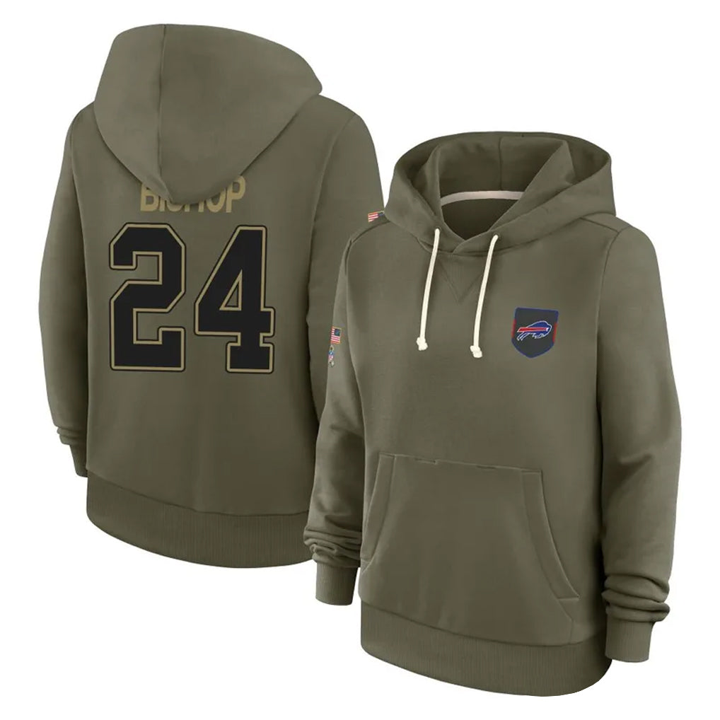Elroe B.Bills #24 Cole Bishop Player Olive Salute to Service Hoodies Stitched Jerseys