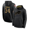 Elroe B.Bills #34 Thurman Thomas Player Black Salute to Service Hoodies Hame Stitched Jerseys