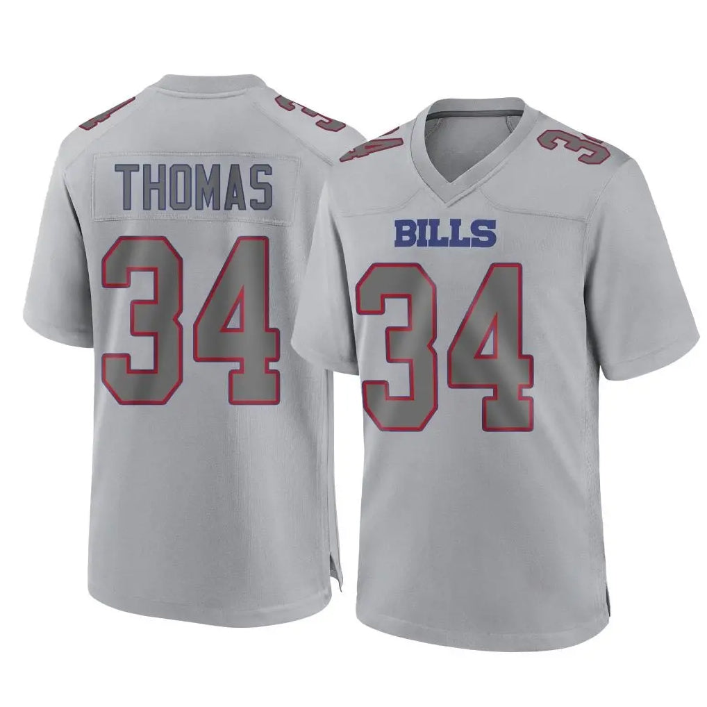 Elroe B.Bills #34 Thurman Thomas Player Gray Fashion Home Game Stitched Jerseys