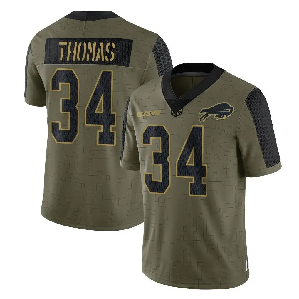Elroe B.Bills #34 Thurman Thomas Player Olive Salute To Service Limited Stitched Jerseys