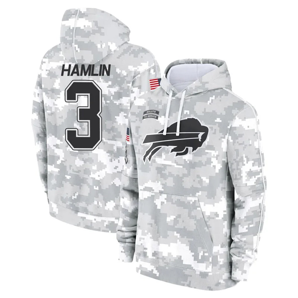 Elroe B.Bills #3 Damar Hamlin Player Arctic Camo Salute to Service Hoodies Game Stitched Jerseys