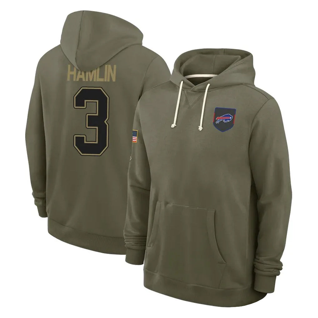 Elroe B.Bills #3 Damar Hamlin Player Olive Salute To Service Hoodies Game Stitched Jerseys