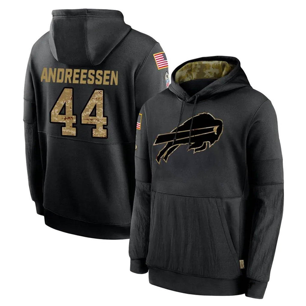 Elroe B.Bills #44 Joe Andreessen Player Black Salute to Service Hoodies Hame Stitched Jerseys