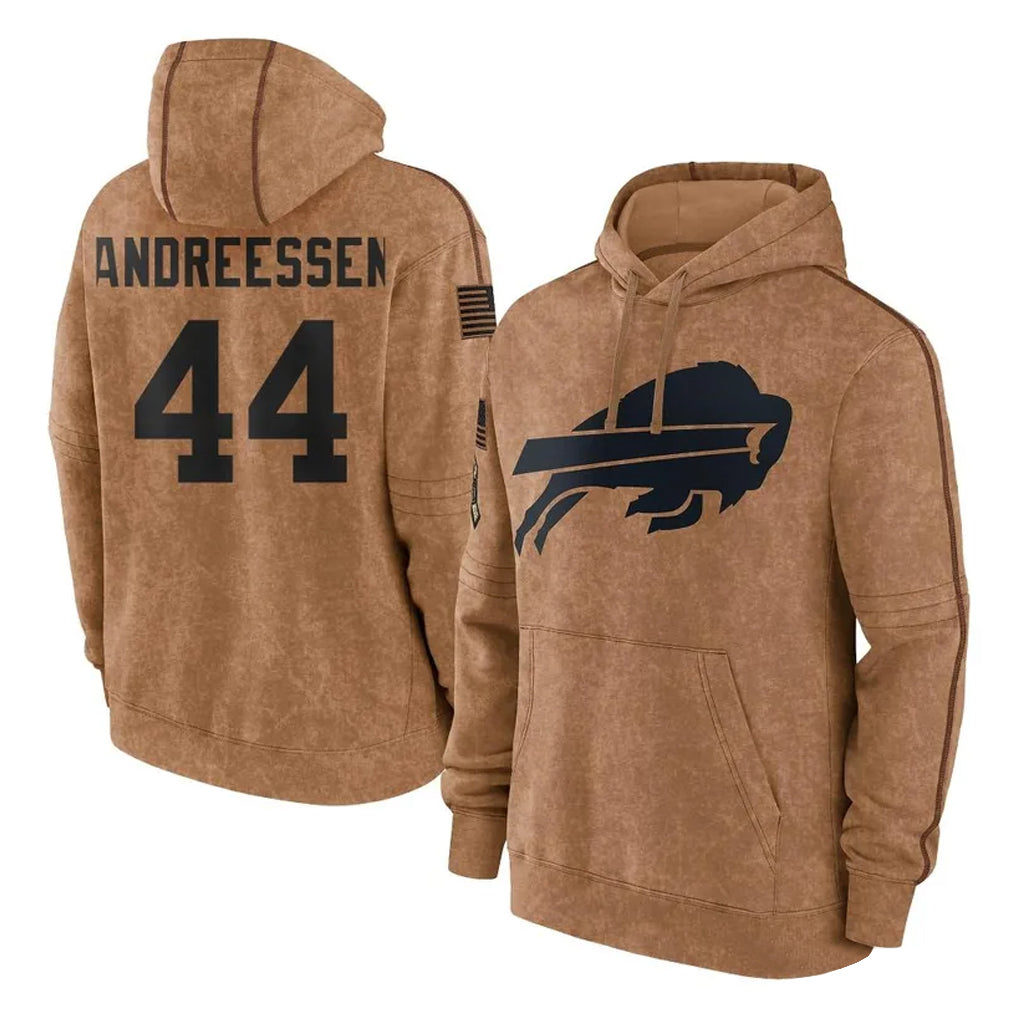 Elroe B.Bills #44 Joe Andreessen Player Brown Salute to Service Hoodies Stitched Jerseys