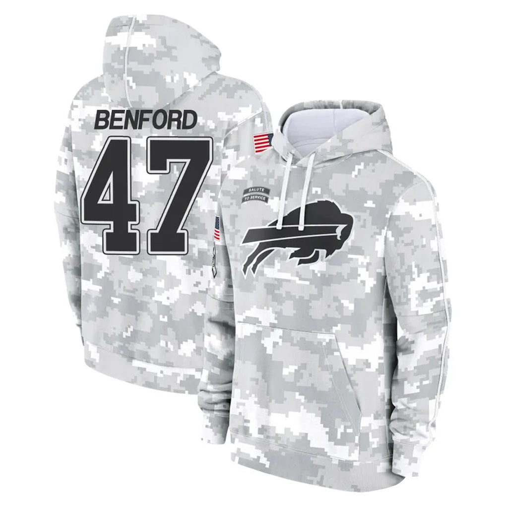 Elroe B.Bills #47 Christian Benford Player Arctic Camo Salute to Service Hoodies Limited Stitched Jerseys