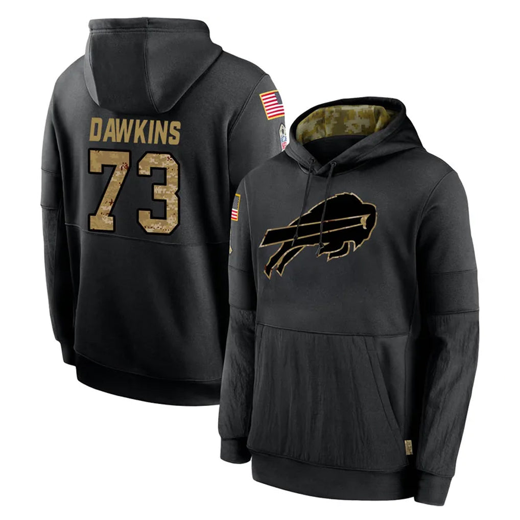 Elroe B.Bills #73 Dion Dawkins Player Black Salute to Service Hoodies Hame Stitched Jerseys