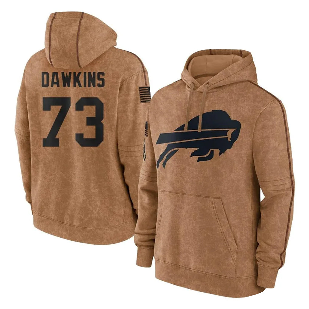 Elroe B.Bills #73 Dion Dawkins Player Brown Salute to Service Hoodies Stitched Jerseys