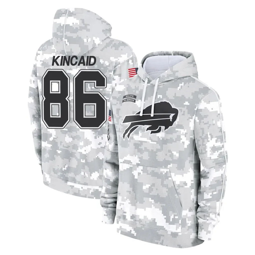 Elroe B.Bills #86 Dalton Kincaid Player Arctic Camo Salute to Service Hoodies Stitched Jerseys