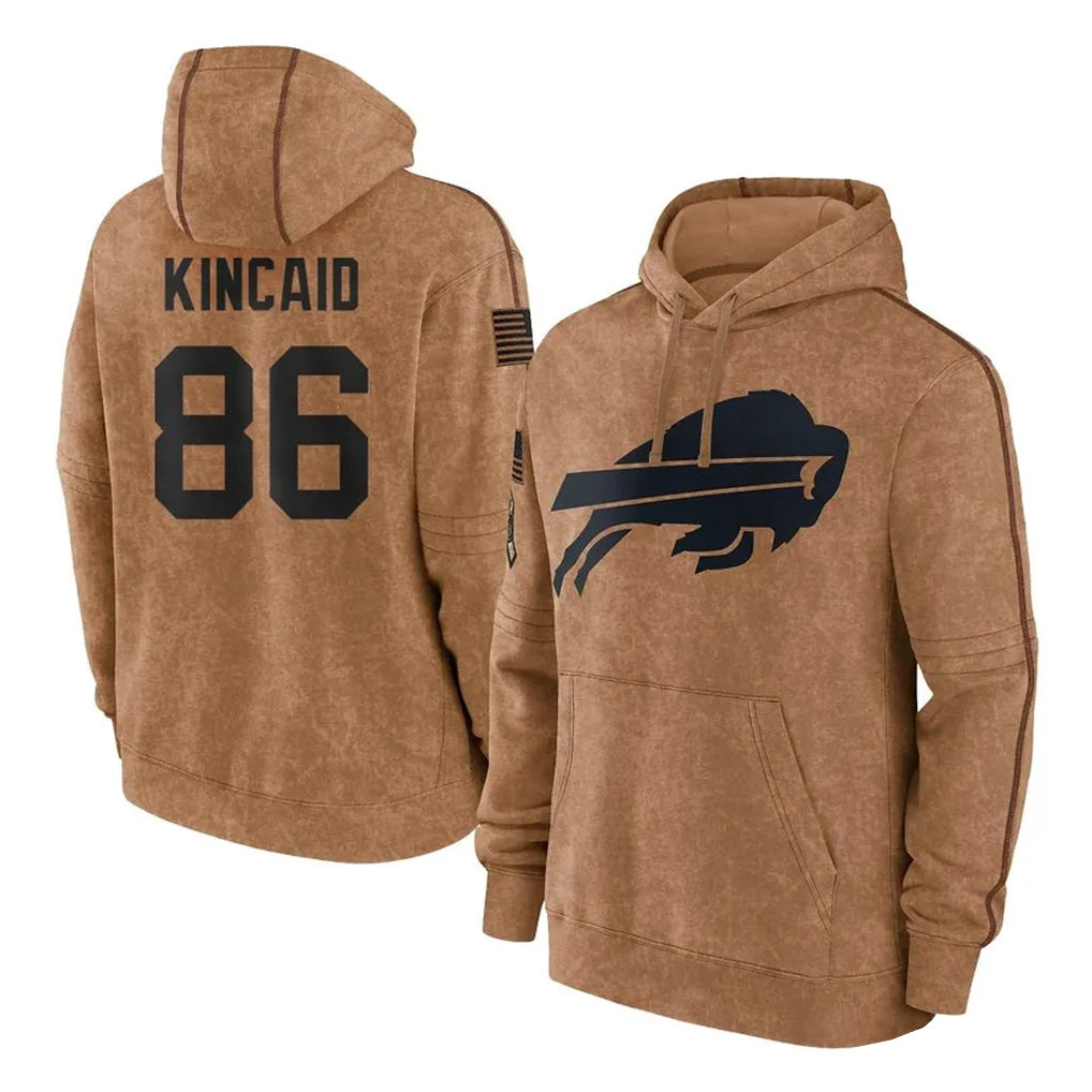 Elroe B.Bills #86 Dalton Kincaid Player Brown Salute to Service Hoodies Stitched Jerseys