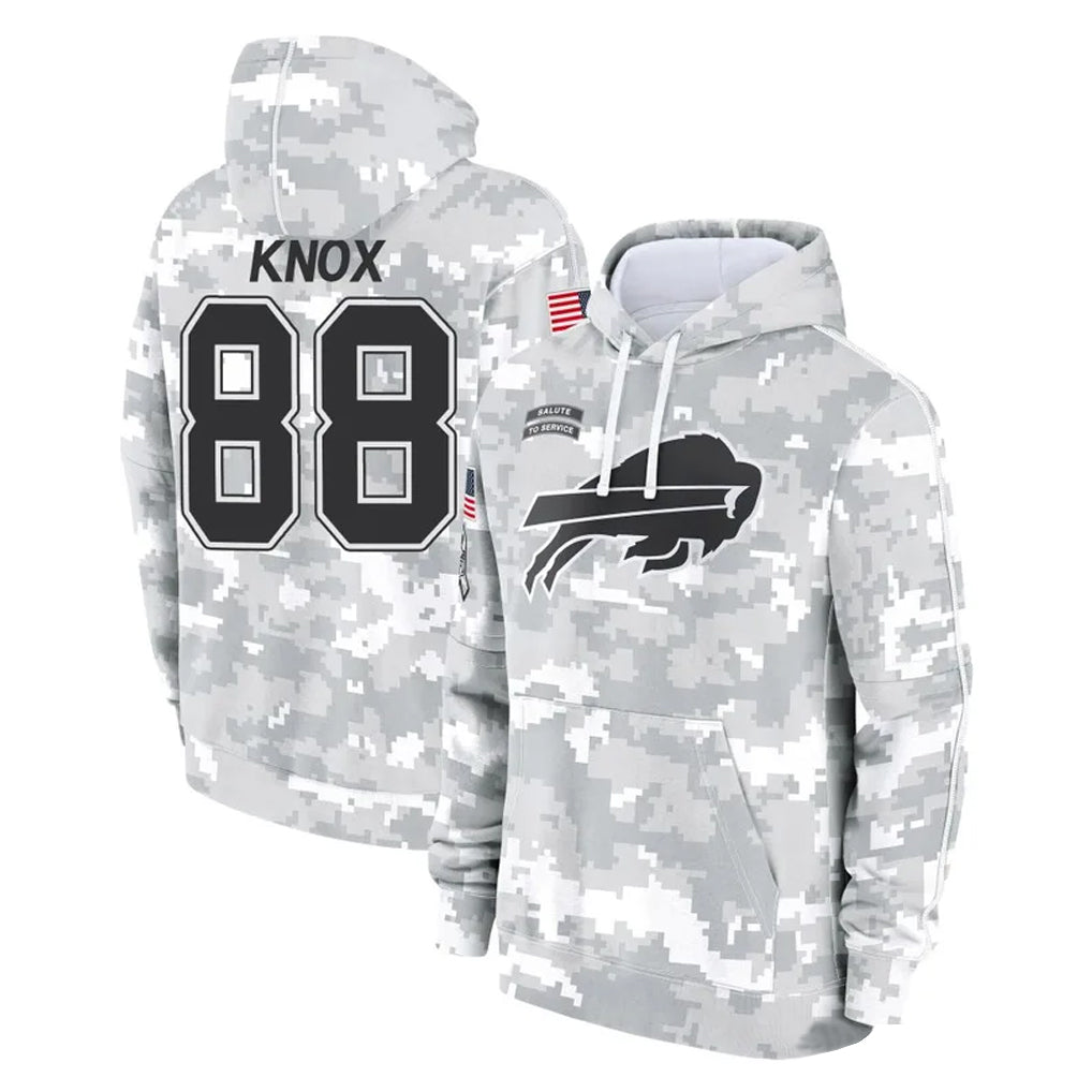 Elroe B.Bills #88 Dawson Knox Player Arctic Camo Salute to Service Hoodies Stitched Jerseys