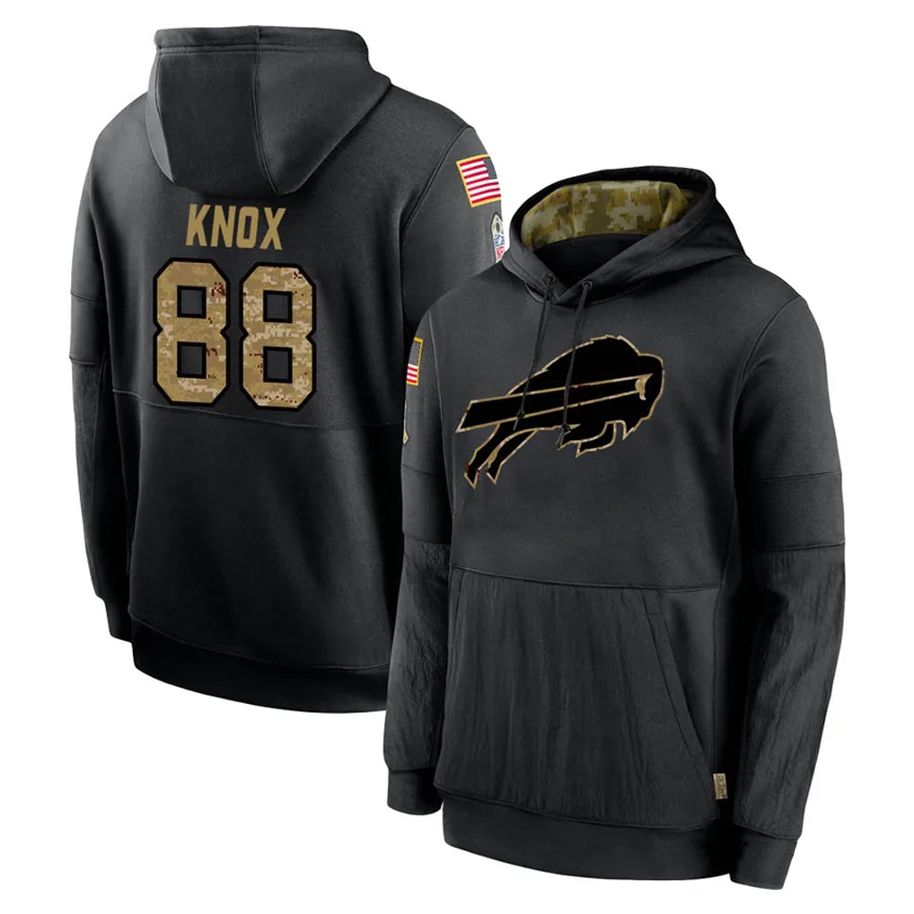 Elroe B.Bills #88 Dawson Knox Player Black Salute to Service Hoodies Hame Stitched Jerseys