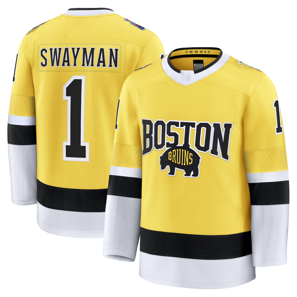 Elroe B.Bruins #1 Jeremy Swayman Gold 2026 Stadium Series Premium Stitched Jerseys