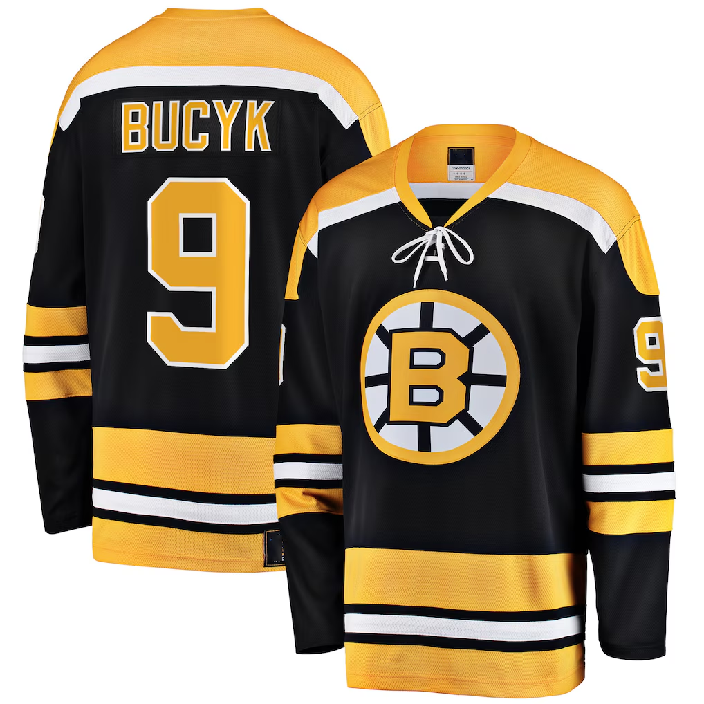 Elroe B.Bruins #9 John Bucyk Black Premier Breakaway Retired Player Stitched Jerseys