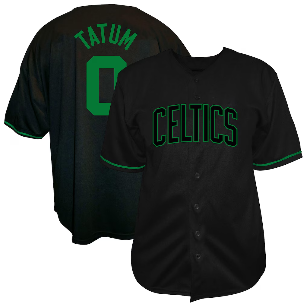 Elroe B.Celtics #0 Jayson Tatum Profile Black Big & Tall Name & Number Button-Up Jerseys