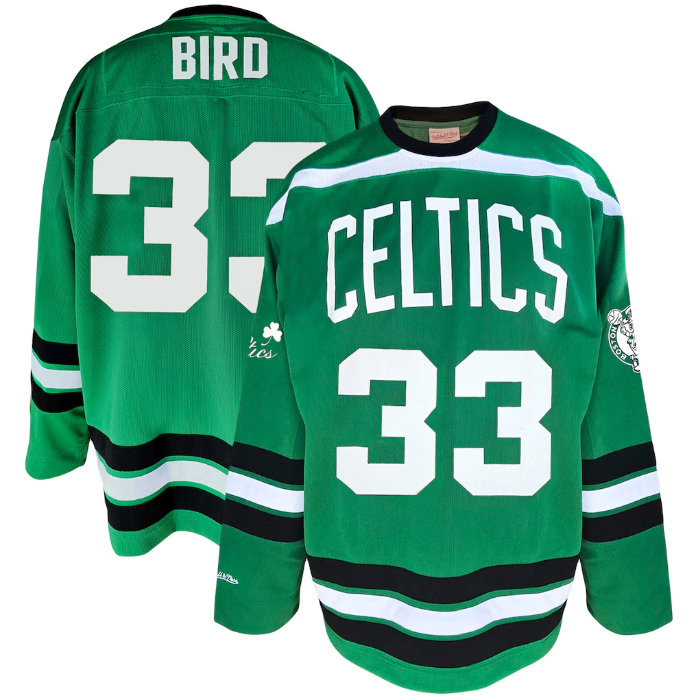 Elroe B.Celtics #33 Larry Bird Mitchell & Ness Kelly Green Big & Tall Hockey Jerseys