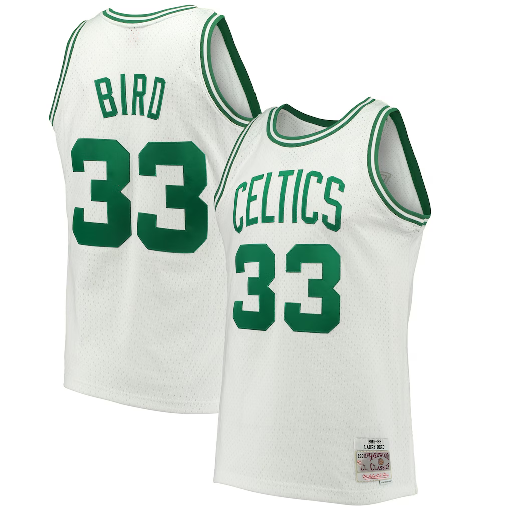 Elroe B.Celtics #33 Larry Bird Mitchell & Ness White Hardwood Classics 198586 Swingman Jerseys