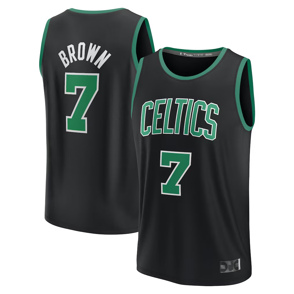 Elroe B.Celtics #7 Jaylen Brown Black Fast Break Replica Player Jerseys - Statement Edition