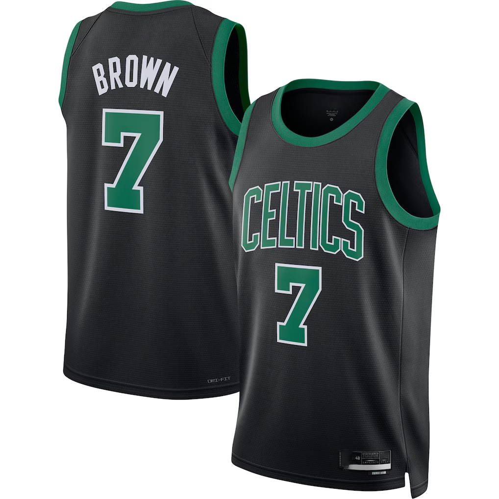 Elroe B.Celtics #7 Jaylen Brown Black Swingman Jerseys - Statement Edition
