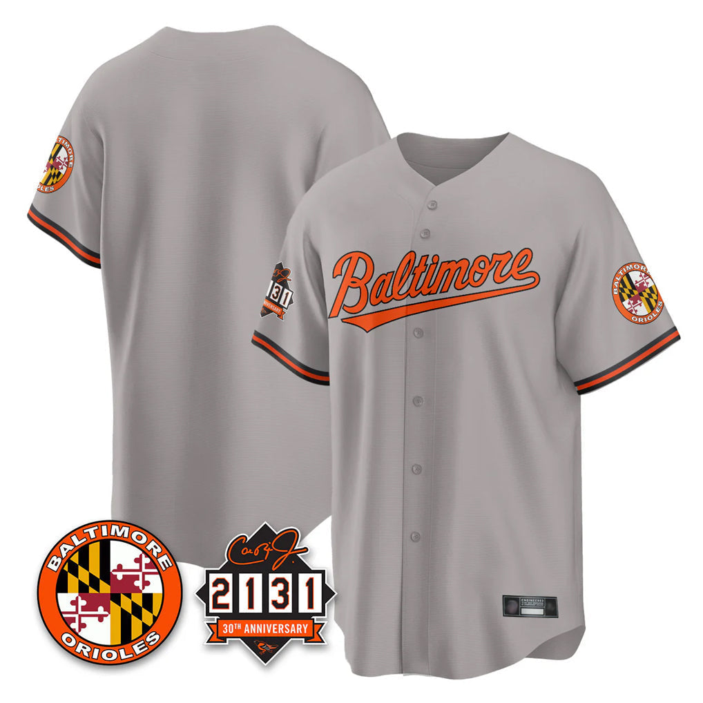 Elroe B.Orioles Gray 30th Anniversary of 2131 Home Game Blank Player Stitched Jerseys