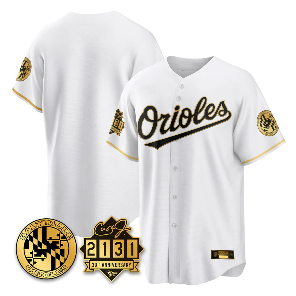 Elroe B.Orioles White Gold 30th Anniversary of 2131 Home Game Blank Player Stitched Jerseys